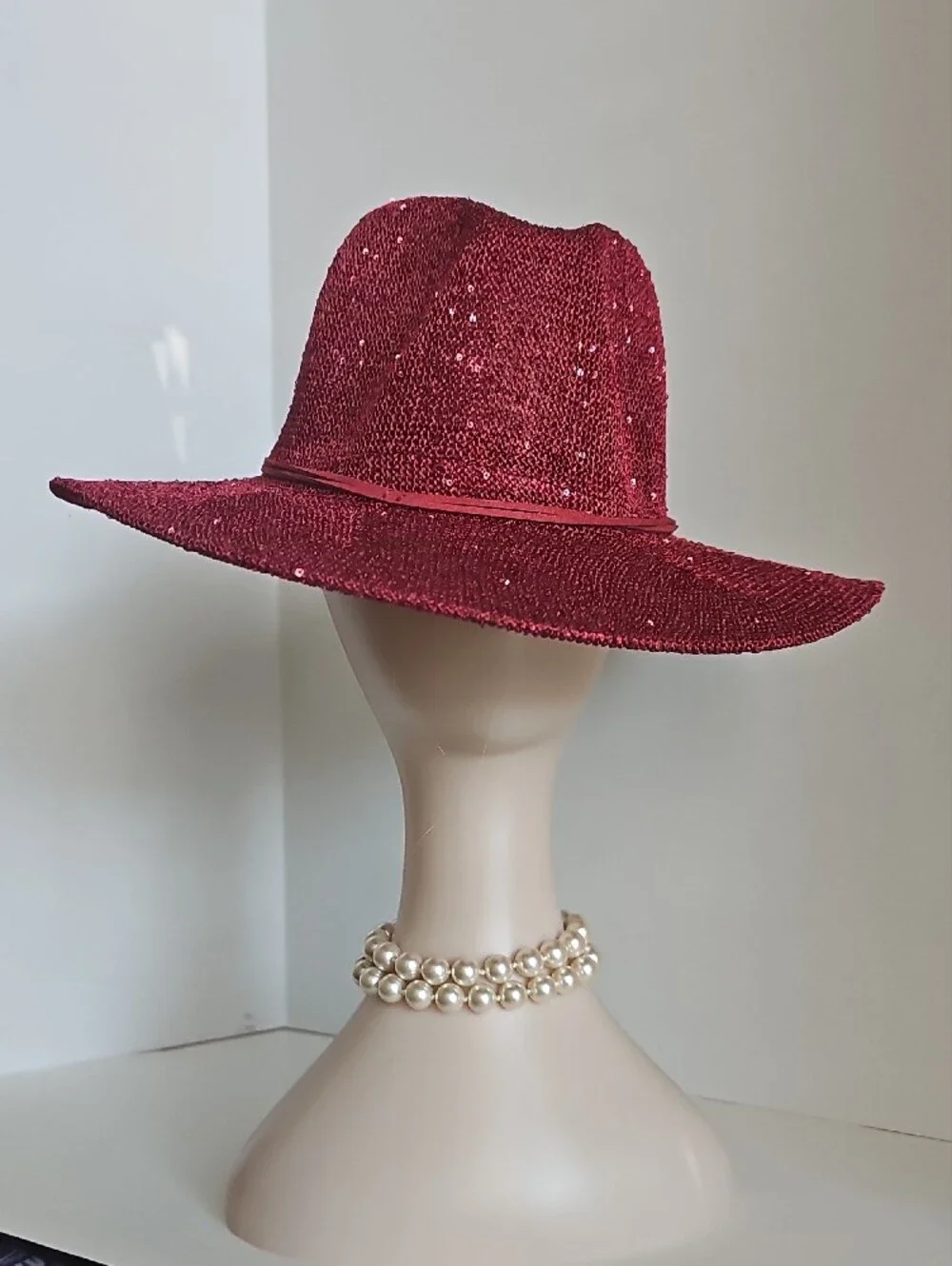 Beloved Millinery Women's Wide Brim Panama Style Sparkle Wine Straw Fedora Hat
